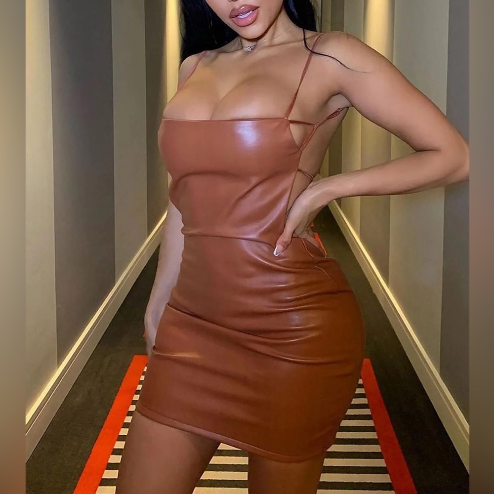 Faux Leather Backless Mini Dress ✨ - Picture 4 of 9